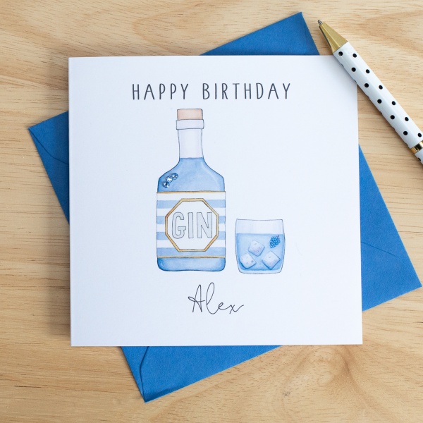 Personalised Blue Gin Birthday Card